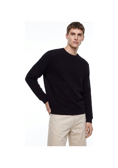 Mustang Siyah Erkek Bisiklet Yaka Relaxed Fitilli Sweatshirt M4wm-swt-1808