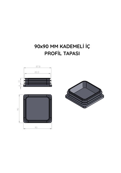 Cateksss 90x90 Mm Profil İçin Kademeli İçe Geçme Profil Tapası, Profil Kapak, Profil Tapa Siyah - 60 Lı Paket