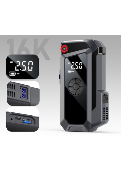 Oto Akü Takviye Cihazı & Dijital Lastik Şişirme Pompası Çantalı 10000 Mah Bataryalı