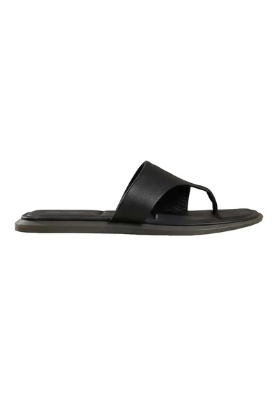 Calvin Klein Flat Sandal Thong Lt, Kadın Siyah Deri Kare Burunlu Parmak Arası Sandalet
