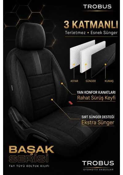 Opel Zafira 5 7 Kişi Oto Koltuk Kılıfı 2003-2011 Siyah Başak Serisi Tay Tüyü Tam Set Siyah