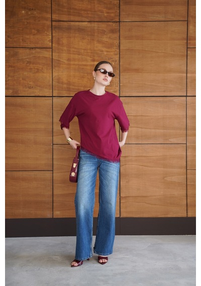 Verymoda Dantel Detaylı Tişört D2956 Bordo