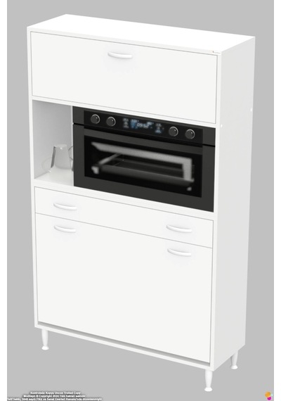 Vio 95 Cm Fırın Dolabı Sepetli Çekmeceli 1 Kapak Mini Midi Mutfak Dolabı Beyaz