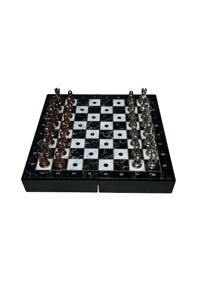 Gifthome Pocket Serisi Küçük Boy Antik Mermer Desenli Kutulu Klasik Satranç Takımı 13,5 X 13,5 Cm.