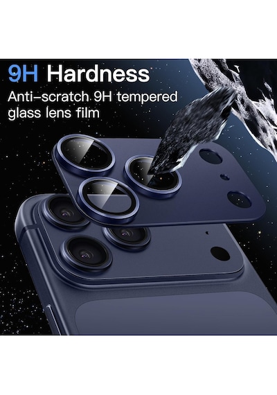 Apple Uyumlu iPhone 17 Pro Tek Parça Tam Kapatan Metal Temperli Kamera Lens Koruyucu Mavi