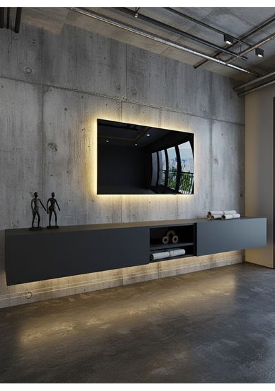 Resital Ledli Duvara Monte Tv Sehpası - Antrasit - W6009-4 Antrasit