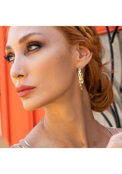 Peridot Taşlı Mekik Modeli Gold Kaplama Gümüş Halka Küpe Gümüş