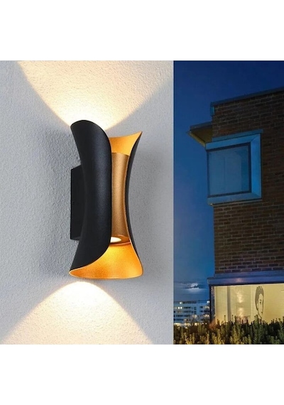 Lugara Sert Plastik Kasa, 10 Watt Gün Işığı Dekoratif Led Aplik, Bahçe, Villa Dış Cephe Armatürü Siyah