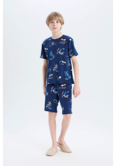 DeFacto Erkek Çocuk Pijama Takımı Desenli Kısa Kollu Üst Şort D9992A825SMNV30
