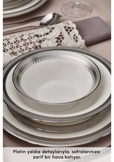 Karaca  Royal Bone Kate 55 Parça 12 Kişilik Yemek Takımı Platin