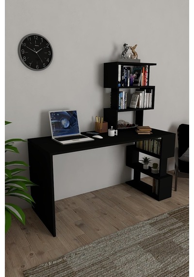Moonlife Okyanus Kitaplıklı Çalışma Masası Siyah