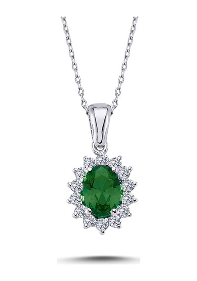 Lova Pırlantalı Oval Zümrüt Anturaj Kolye - 2050003