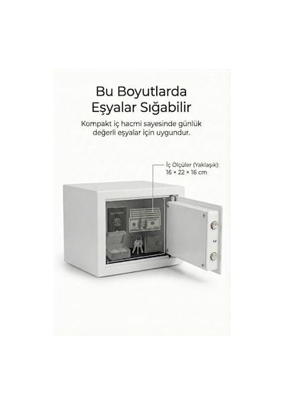 4berry Dijital Şifreli Elektronik Kasa Metal Gövdeli, Duvara Sabitlenebilir Güvenlik Kasası - Beyaz