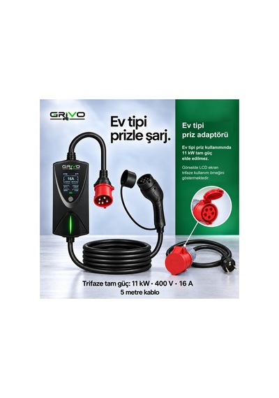 11 Kw 16a Taşınabilir Elektrikli Araç Şarj Cihazı Type 2 5 Metre Kablo Ip67 2 Yıl  - 938842693