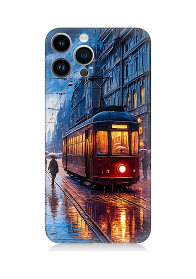 Apple Uyumlu iPhone 14 Pro Max Uyumlu İstanbul Tramvay Desenli Silikon Kılıf -