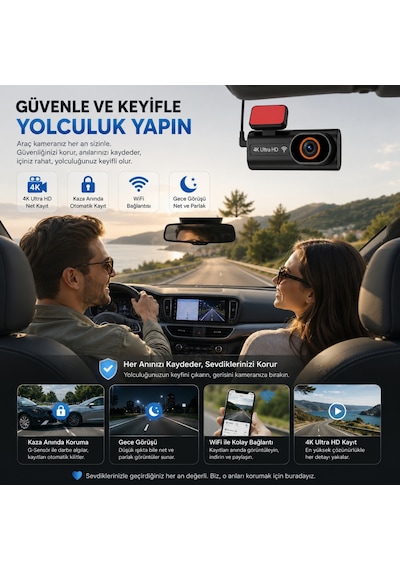Triline Ultra Hd 4k Mini Ön Ve Arka Araç Kamerası 64gb Hafıza Gece Görüşlü Gps Destekli Kamera