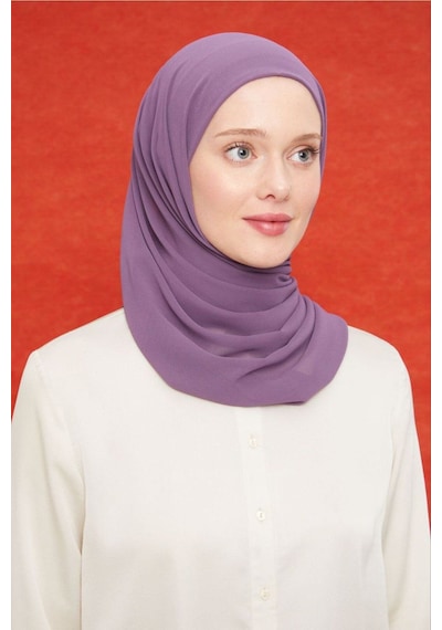 Melodi Scarf Kadın Tesettür Pratik Boru Boneli Hazır Şifon Şal Mor Mor