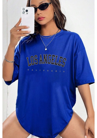 Flood Of Style Unisex Los Angles Tasarım Tshirt Mavi