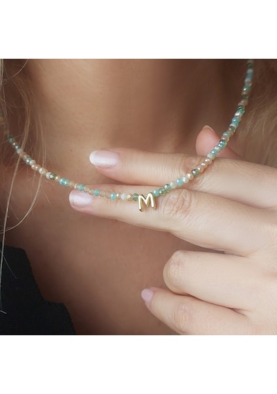 Vaoov 925 Ayar Gümüş Pastel Renkli Kristal Taşlı Harf Kolye
