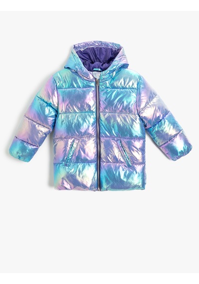 Koton Oversize Şişme Mont Kapşonlu Parlak Mavi 5wkg20034aw Mavi