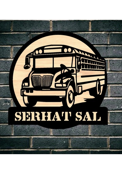 Okul Servisi OtobüsTemalı Ahşap Duvar tablo