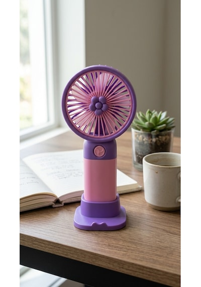 Mini El Fanı Figürlü Mor Pembe Kompakt Tasarımlı,usb Şarjlı Güçlü Taşınabilir Vantilatör Fan-pl103mp