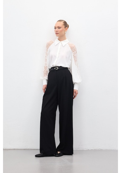 Sateen Lena Palazzo Pantolon - Siyah-136957 siyah