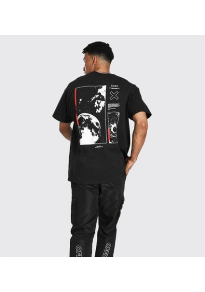 Startmore Siyah Uzay Sırt Baskılı Bisiklet Yaka Oversize T-shirt Siyah
