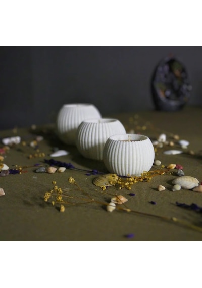 3 Lü Tealight Mumluk Seti Dekoratif Ev & Salon Mumluğu Hediyelik Set Mermer Desen