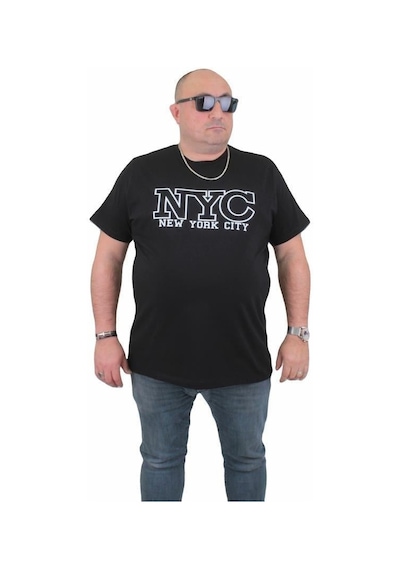Starbattal Erkek Büyük Beden Sıfır Yaka Tişört Nyc 24133 Sıyah-Sıyah Siyah