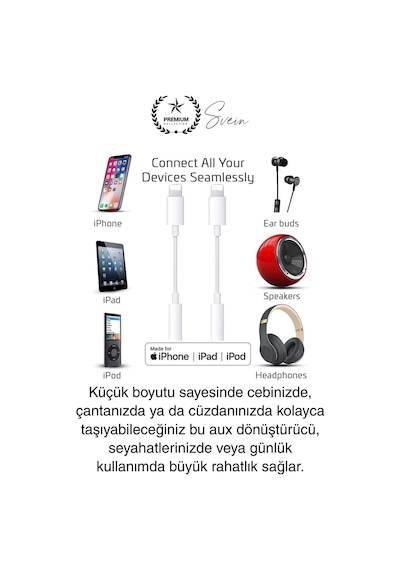 İphone 15-14-13-12-11-x-7-8 Lightning Uyumlu Kablolu Kulaklık Çevirici Tak Çalıştır Aux Dönüştürücü