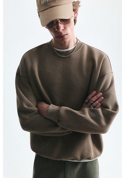 Vamos Basic Oversize Yıkamalı Sweatshirt Vizon