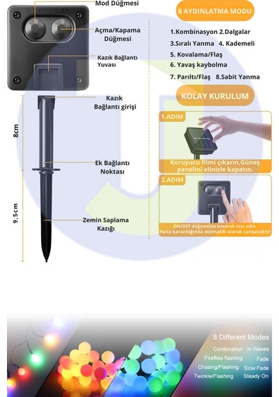 Technojet 30 Led 6m Solar Led Rgb Işık Güneş Enerjili Bahçe Teras Balkon Ağaç Lambası Aydınlatma RGB