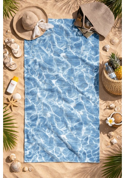 Kadife 70x140 Cm Unisex Renkli Desenli Plaj Havlusu Baveno Mavi