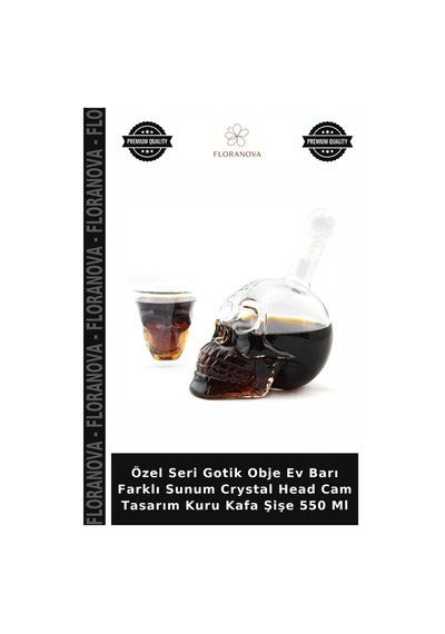Özel Seri Gotik Obje Ev Barı Farklı Sunum Crystal Head Cam Tasarım Kuru Kafa Şişe 550 Ml