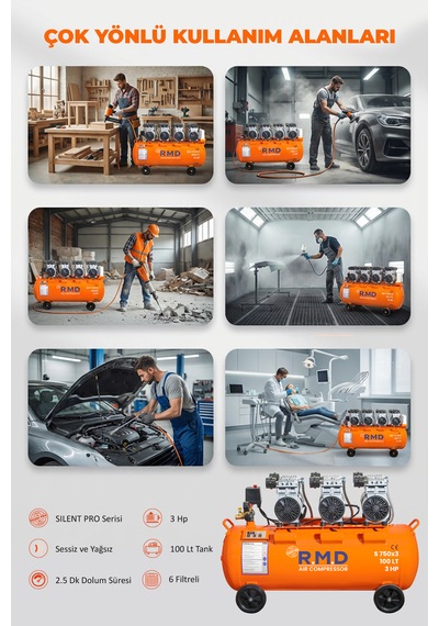 R.M.D Kompresör 100 Lt Hava Kompresörü Sessiz Ve Yağsız S750I3