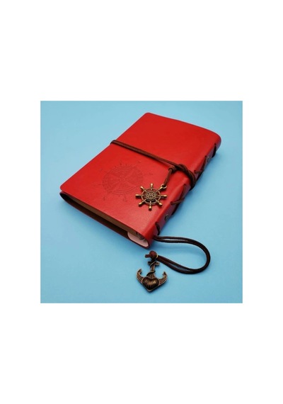 Herşeytrend Pusula Tasarımlı Kırmızı Deri Defter