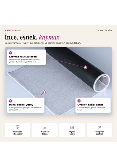 Kartela Halı Merhaba Güle Güle Damalı Kapı Paspası Adaçayı Yeşili Kaymaz Kauçuk Taban 50x75 Cm