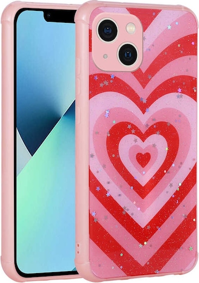Apple Uyumlu iPhone 13 Uyumlu Simli Desenli Kamera Korumalı Parlak Zore Popy Kılıf-kalp Kalp -