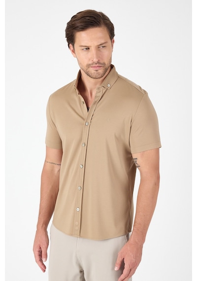 İmza Koyu Bej Kısa Kol Düğmeli Yaka Cepsiz Performans Ürün Slim Fit Gömlek 1004250256 Koyu Bej İmza Koyu Bej Kısa Kol Düğmeli Yaka Cepsiz Performans Ürün Slim Fit Gömlek 1004250256 Koyu Bej