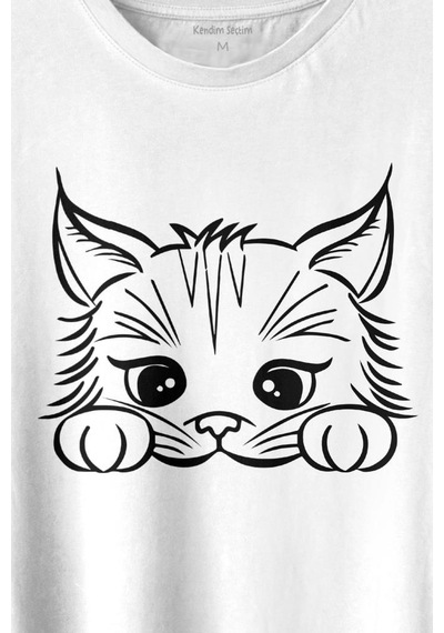 Sevimli Kedi Minik Patili Bıyıklı Cat Minnoş Baskılı Tişört Unisex T-shirt 001