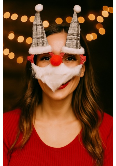 Yılbaşı Gözlüğü Noel Baba Sakallı Şapkalı Parti Aksesuarı Komik Fotoğraf Çekimi Gözlük Modeli