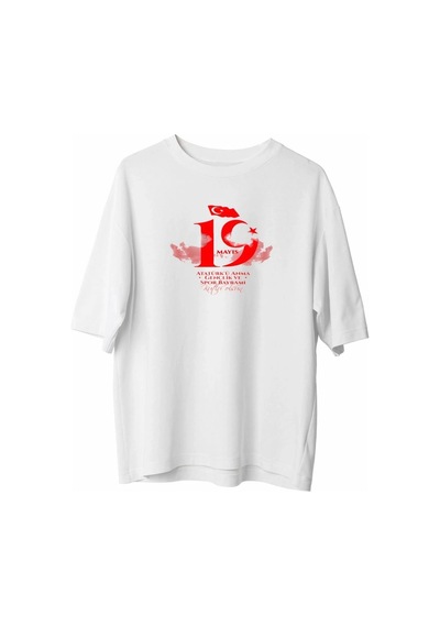 Freedom Storee 19 Mayıs Atatürk Temalı Gençlik Ve Spor Bayramı Bisiklet Yaka T-shirt - Beyaz Çok Renkli