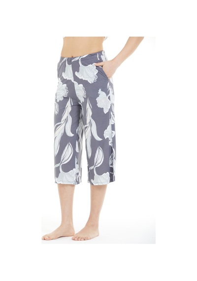 Lılac Kadın %100 Viskon Çiçek Desenli Pijama Altı Capri Gri Gri