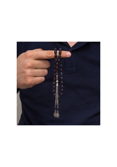 Metal Püsküllü Arpa Kesim Tesbih Gümüş Gümüş