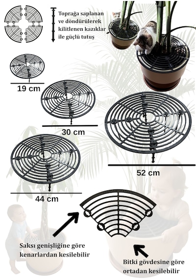 Saksı Kedi Koruma Kapağı Siyah Saksı Koruyucu Izgara - 30 Cm 30cm