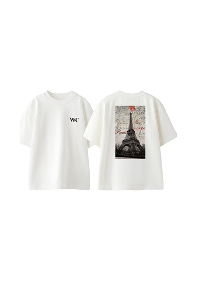 Thewert Paris 1889 Eyfel Kulesi Tasarım Sırt Baskılı Pamuk Beyaz Oversize T-shirt
