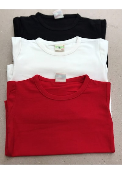 Unisex Çocuk Krem Kırmızı Siyah Likralı Basic Uzun Kollu Tişort 3 Lü Paket Krem-kırmızı-siyah Unisex Çocuk Krem Kırmızı Siyah Likralı Basic Uzun Kollu Tişort 3 Lü Paket Krem-kırmızı-siyah
