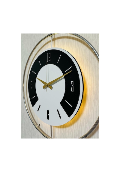 Pey Aksesuar 50x70 Cm Metal Ahşap Ve Işığın Muhteşem Uyumu Duvar Saati Dekoratif Ahşap-m54-kromgrı-beyaz-siyah-siyah
