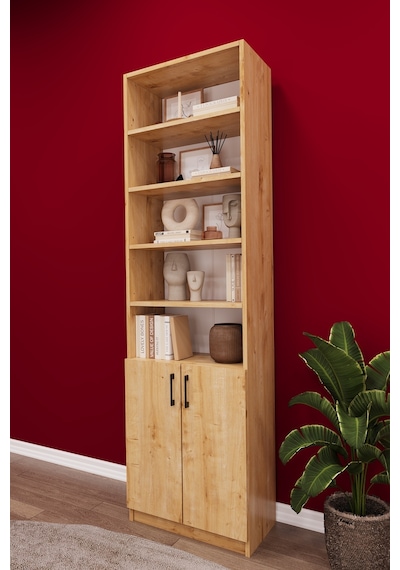 Asra Trend K-32 %100 MDF 60 cm Kapaklı Kitaplık Raflı Ofis Dosya Dolabı Safir Meşe